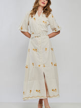 Vestido Laise Bordado Longuete Dourado