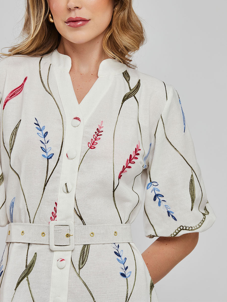 Vestido Laise Bordado Longuete Offwhite