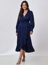 Vestido Envelope Cetim Azul Marinho