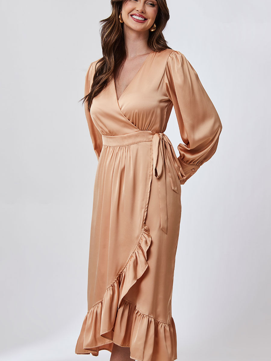 Vestido Envelope Cetim Camel