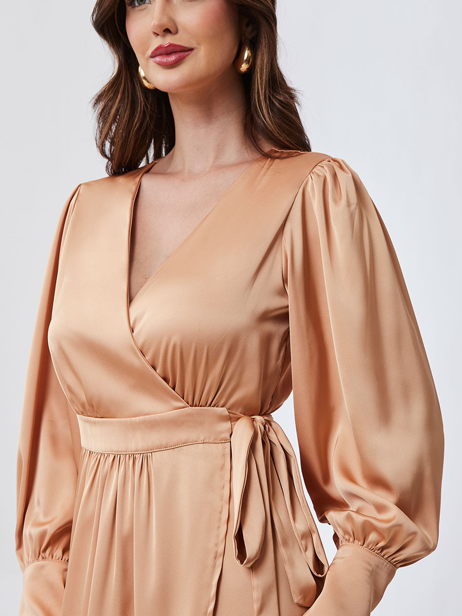 Vestido Envelope Cetim Camel