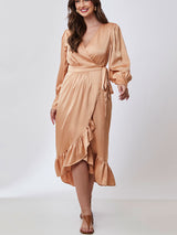 Vestido Envelope Cetim Camel