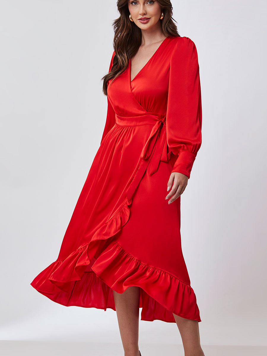 Vestido Envelope Cetim Vermelho
