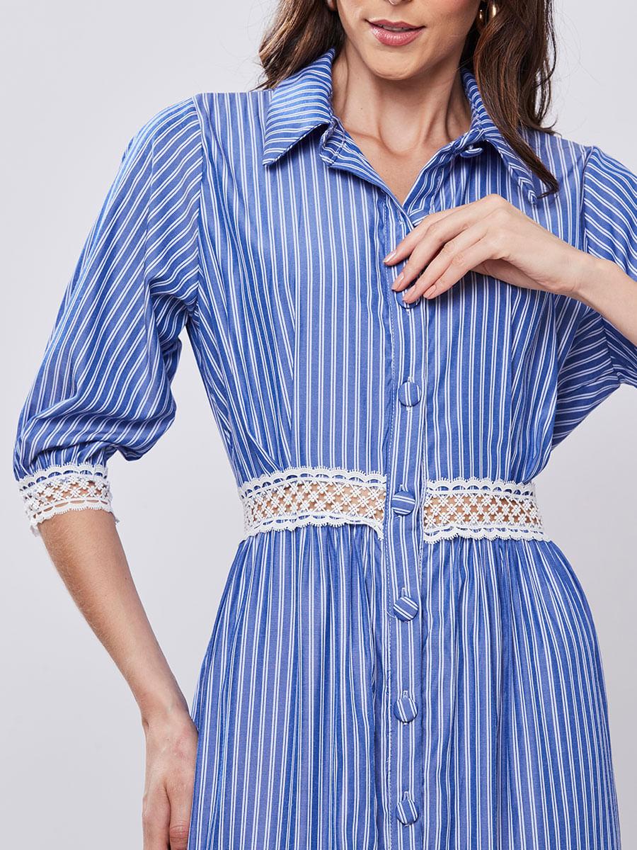 Vestido Chemise Listras Azul
