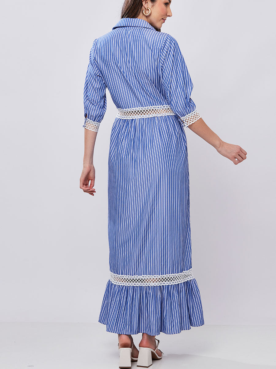 Vestido Chemise Listras Azul