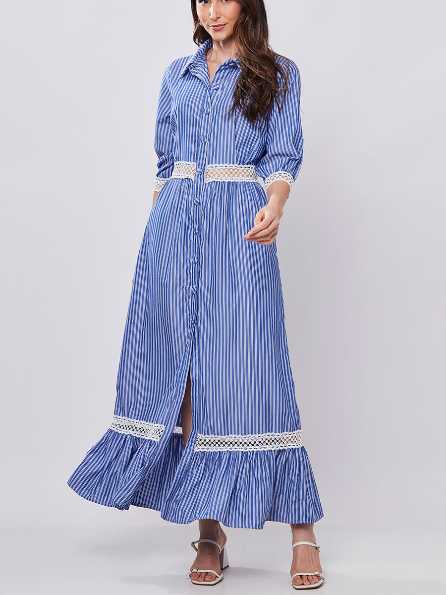 Vestido Chemise Listras Azul