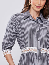 Vestido Chemise Listras Preto