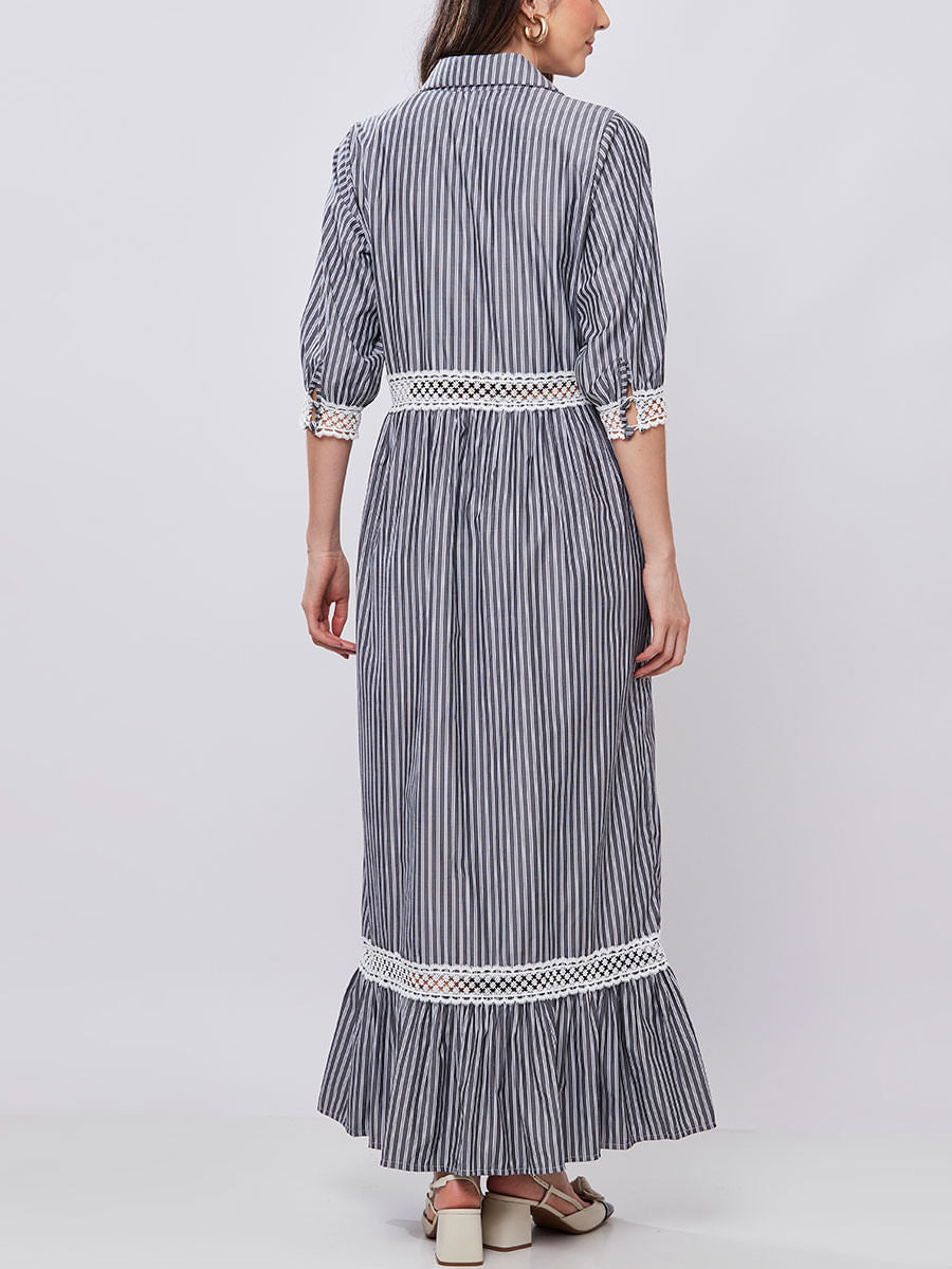 Vestido Chemise Listras Preto