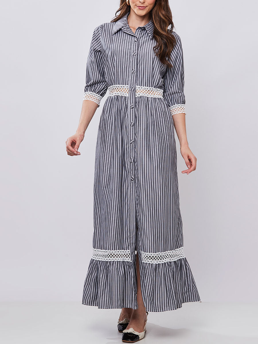 Vestido Chemise Listras Preto