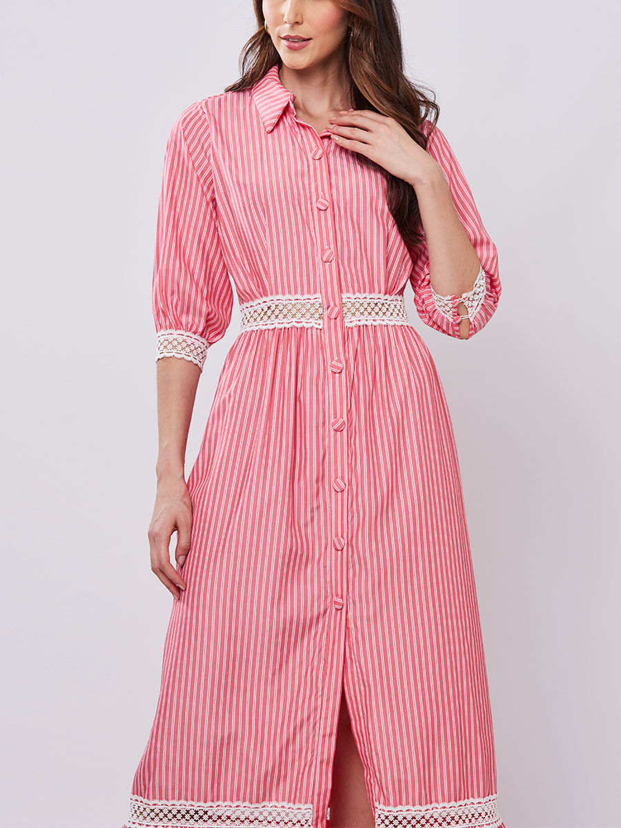 Vestido Chemise Listras Vermelho
