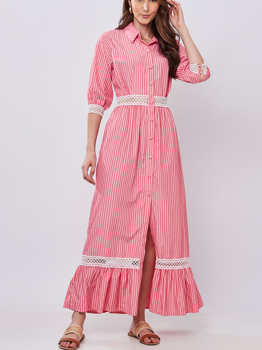 Vestido Chemise Listras Vermelho