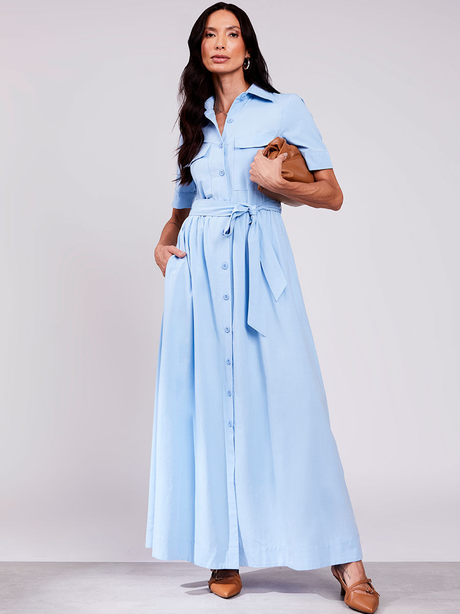 Vestido Chemise Longo Azul