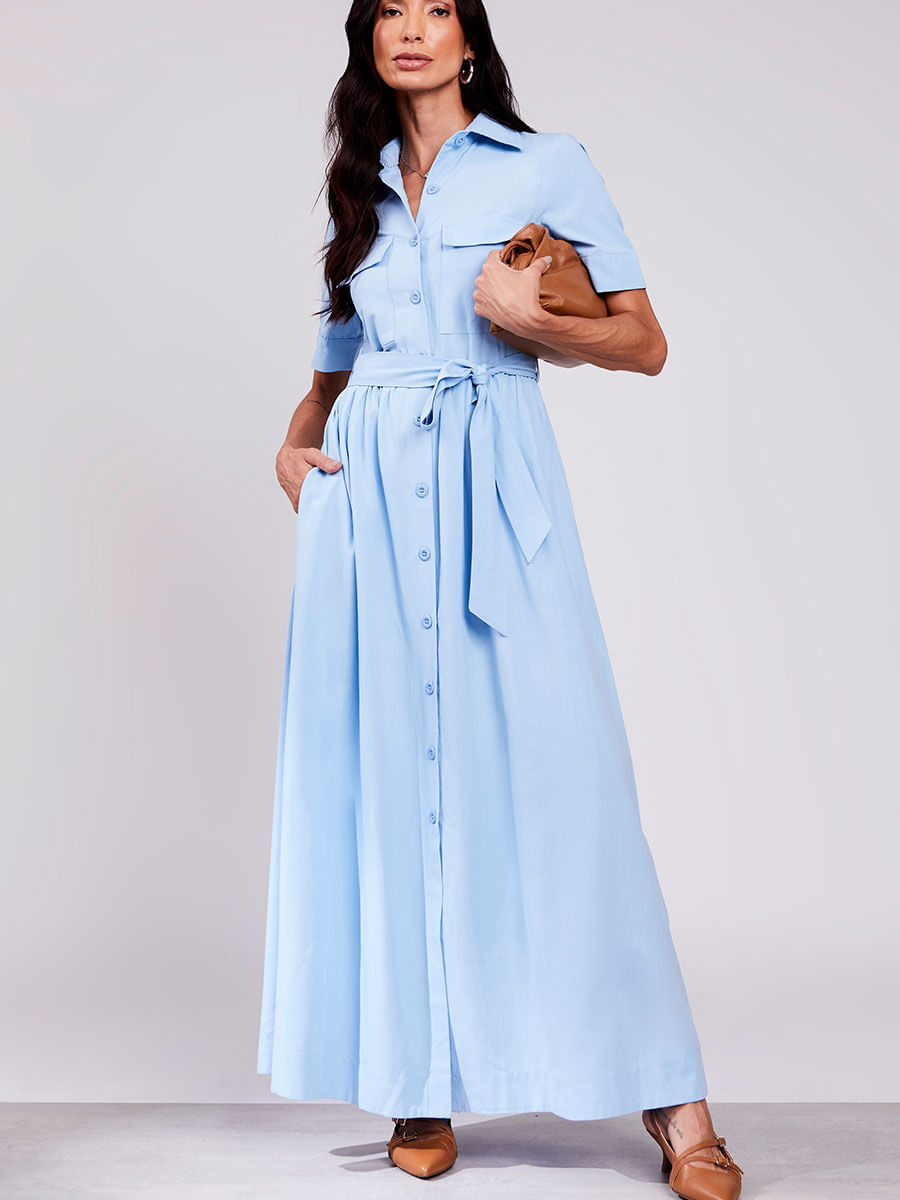 Vestido Chemise Longo Azul