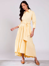 Vestido Tricoline Toque Acetinado Amarelo