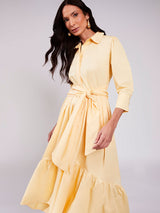 Vestido Tricoline Toque Acetinado Amarelo