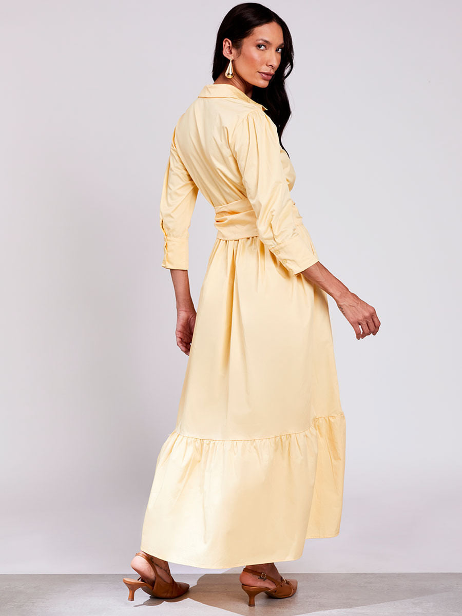 Vestido Tricoline Toque Acetinado Amarelo