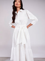 Vestido Tricoline Toque Acetinado Offwhite