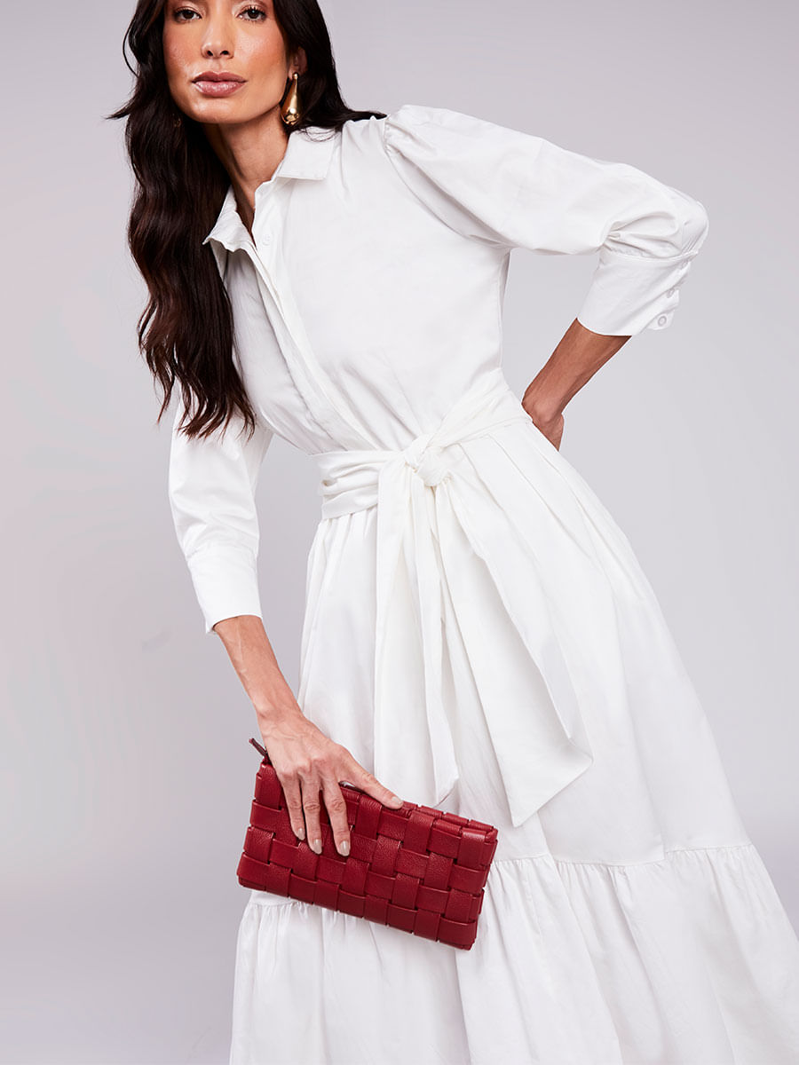 Vestido Tricoline Toque Acetinado Offwhite