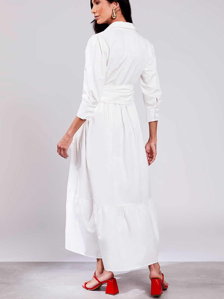 Vestido Tricoline Toque Acetinado Offwhite