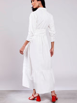 Vestido Tricoline Toque Acetinado Offwhite