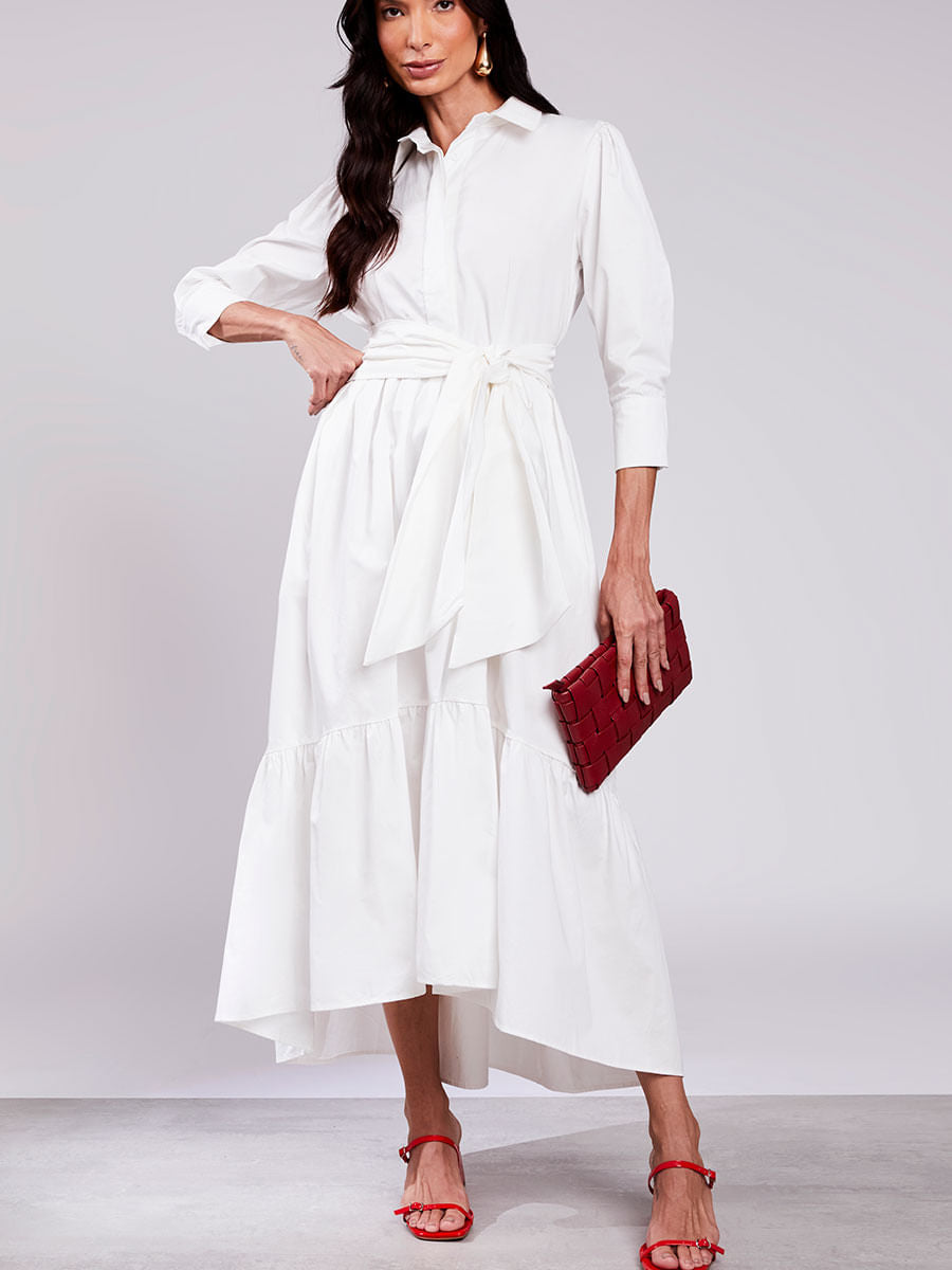 Vestido Tricoline Toque Acetinado Offwhite