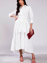 Vestido Tricoline Toque Acetinado Offwhite