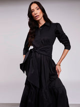 Vestido Tricoline Toque Acetinado Preto