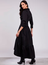Vestido Tricoline Toque Acetinado Preto