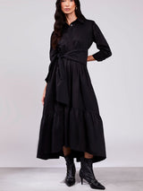Vestido Tricoline Toque Acetinado Preto