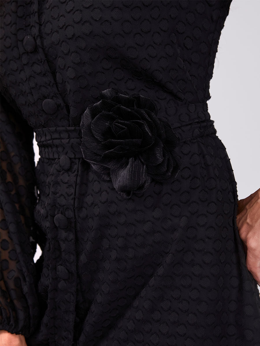 Vestido Curto Tecido 3D Preto