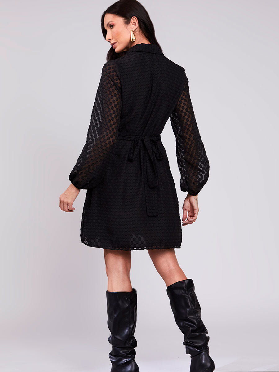 Vestido Curto Tecido 3D Preto