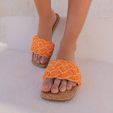 Rasteira Flat Croche Trama Cortiça Sola Laranja