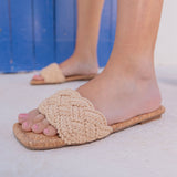 Rasteira Flat Croche Trama Cortiça Sola Natural