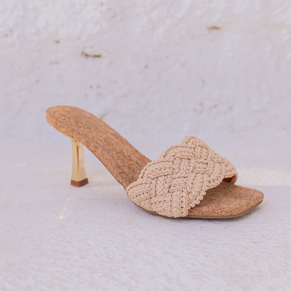 Tamanco Mule Trama Croche Salto Natural
