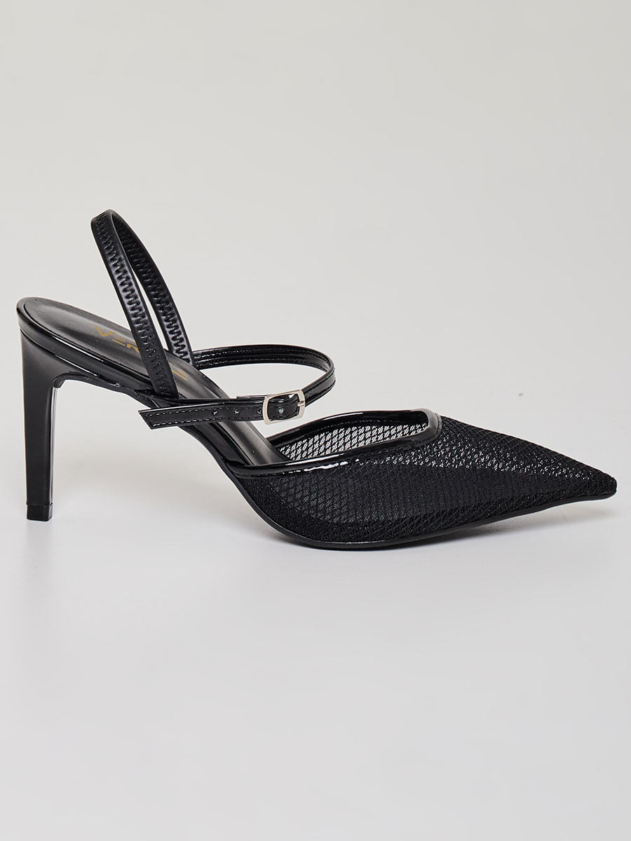 Scarpin Salto Fino Aberto Tela Preto  - 35 - Preto