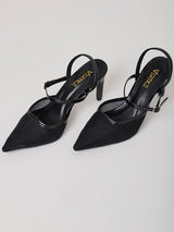 Scarpin Salto Fino Aberto Tela Preto