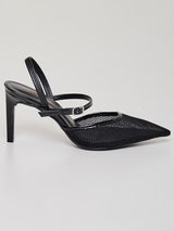 Scarpin Salto Fino Aberto Tela Preto