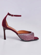 Sandalia Salto Fino com Strass Vinho