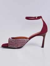 Sandalia Salto Fino com Strass Vinho