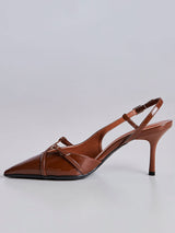 Scarpin Slingback Bico Fino e Salto Alto Marrom