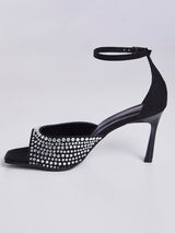 Sandalia Salto Fino com Strass Preto