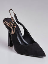 Scarpin Slingback com Tira Listrada Preto