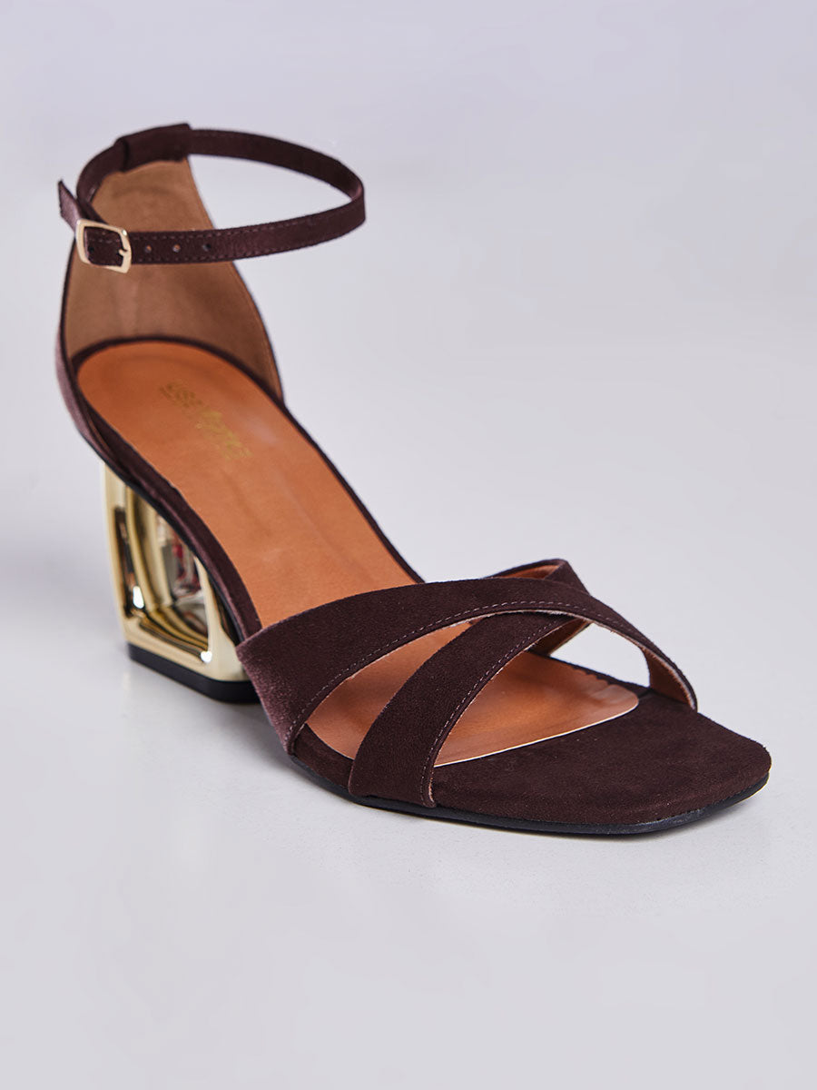 Sandalia Salto Geometrico Vazado Vinho