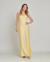 Vestido Cetim Longo Liso Amarelo