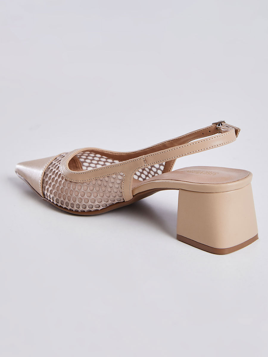 Sandália Salto Bloco Slingback Bege