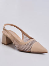 Sandália Salto Bloco Slingback Bege