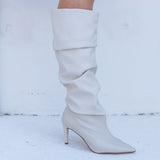 Bota Couro Cano Alto Salto Fino Offwhite