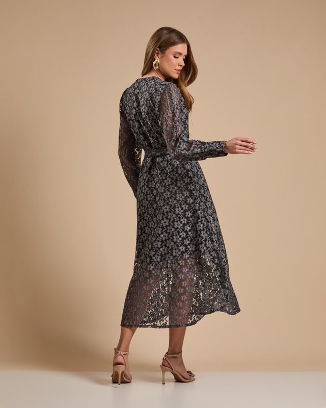 Vestido Midi Renda Flowers Preto