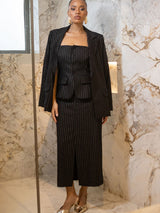 Blazer Alfaiataria Risca de Giz fio Lurex Preto