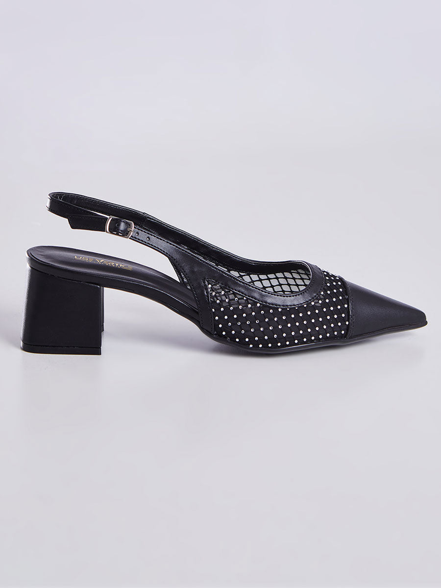 Sandália Salto Bloco Slingback Preto